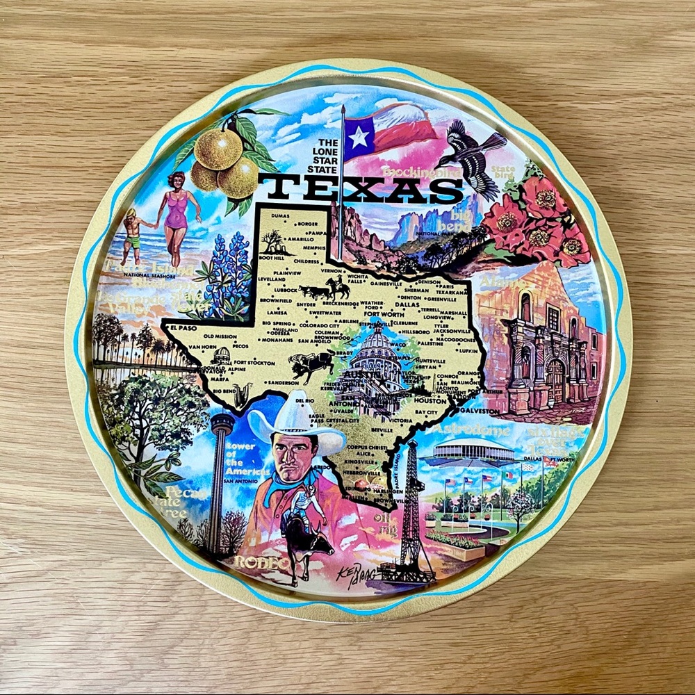 Vintage Texas memorabilia metal tray